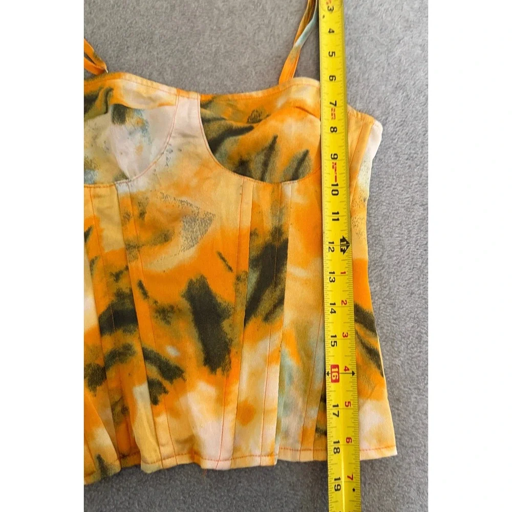 PrettyLittleThing Orange Green Tie Dye Corset Cami Top Zip Back Womens Size 4